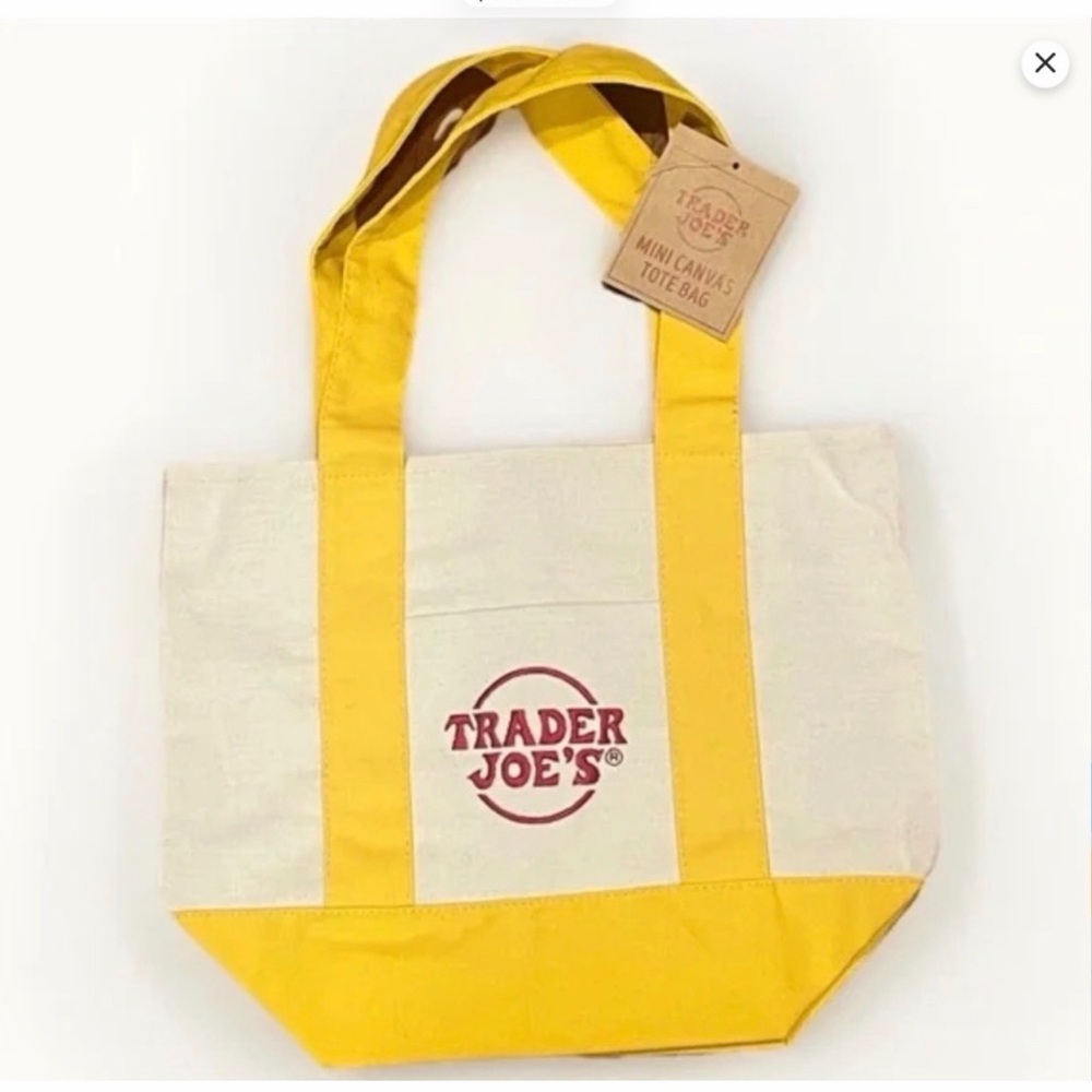 Trader Joe's Cream Canvas Mini Tote with Yellow Trim